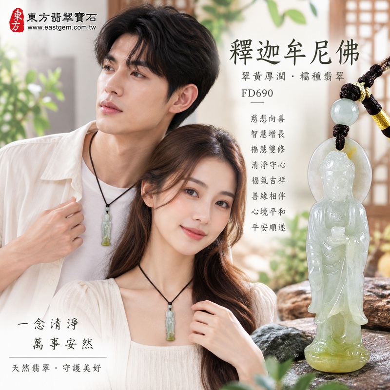 翠黃厚潤糯種釋迦牟尼佛翡翠玉珮｜FD690｜佛祖天然A貨緬甸玉項鍊吊墜・綠色糯種玉質溫潤含蓄・天然黃翡增添暖色玉韻・1.05公分厚實玉體飽滿有份量・佛教題材寄託慈悲善念｜寓意慈悲向善、智慧增長、福慧雙修、清淨守心、福氣吉祥、善緣相伴、心境平和、平安順遂｜可客製訂做各式翡翠釋迦牟尼佛吊墜玉珮項鍊｜附A貨翡翠雙證書2
