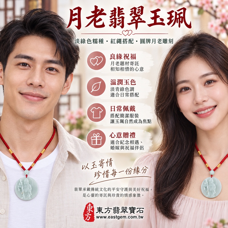 （已出售勿下標，可訂做）｜翡翠月老項鍊玉珮｜月下老人姻緣祝福・良緣相遇・情感和合・相知相惜・家庭和樂・珍惜承諾・人緣相伴・幸福相隨｜緬甸A貨翡翠淡綠色糯種玉珮・溫潤細膩・柔和透光｜月老牌玉墜KN176｜客製化訂做翡翠月老吊墜項鍊｜附A貨翡翠雙證書2