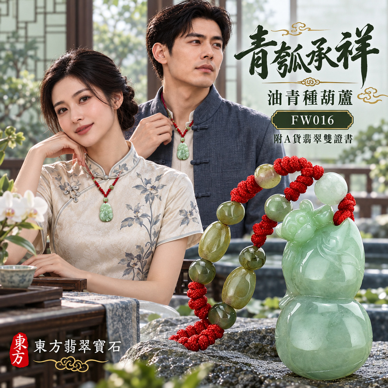 已售出可訂做｜翡翠葫蘆項鍊玉珮｜福祿相隨・平安吉祥・家業興旺｜天然A貨翡翠・緬甸玉・油青種｜福祿壽｜葫蘆玉珮・葫蘆玉墜・葫蘆吊墜・葫蘆項鍊｜FW016｜客製化訂做葫蘆玉珮、葫蘆玉墜、葫蘆吊墜、葫蘆項鍊｜附A貨翡翠雙證書