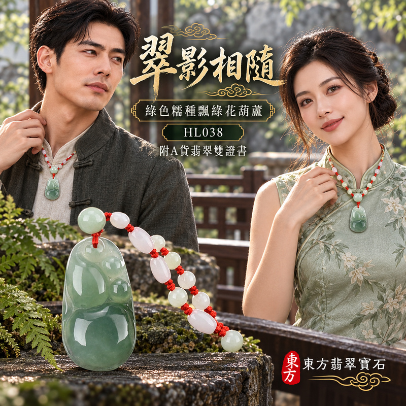 已售出可訂做｜翡翠葫蘆項鍊玉珮｜福祿相隨・平安吉祥・家業興旺｜天然A貨翡翠・緬甸玉・糯種・綠色・飄綠花｜葫蘆有福｜葫蘆玉珮・葫蘆玉墜・葫蘆吊墜・葫蘆項鍊｜HL038｜客製化訂做葫蘆玉珮、葫蘆玉墜、葫蘆吊墜、葫蘆項鍊｜附A貨翡翠雙證書