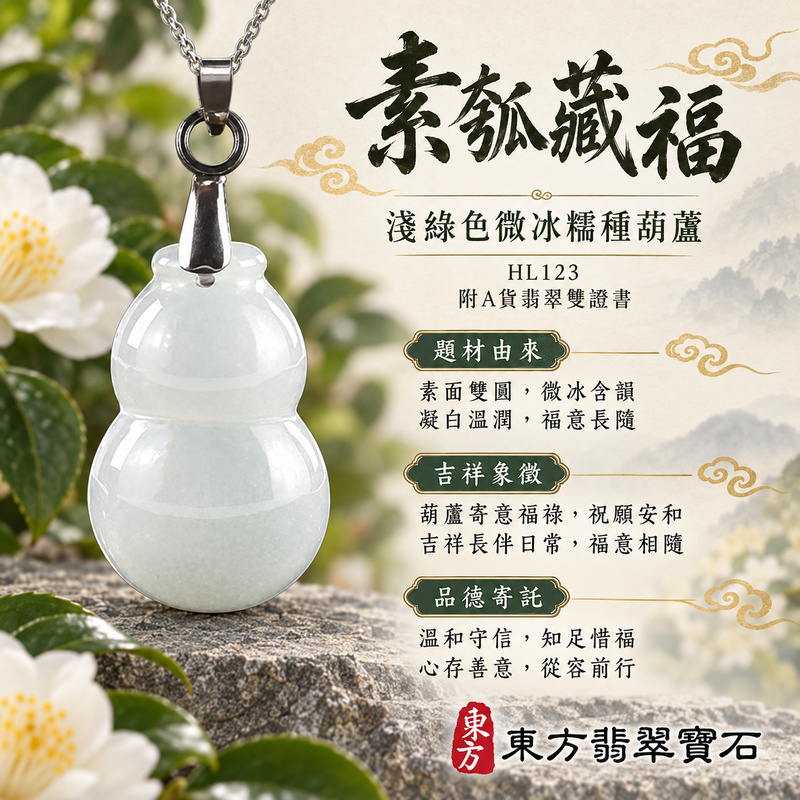 翡翠葫蘆項鍊玉珮｜福祿相隨・平安吉祥・家業興旺｜天然A貨翡翠・緬甸玉・冰糯種・淺綠色｜葫蘆有福｜葫蘆玉珮・葫蘆玉墜・葫蘆吊墜・葫蘆項鍊｜HL123｜客製化訂做葫蘆玉珮、葫蘆玉墜、葫蘆吊墜、葫蘆項鍊｜附A貨翡翠雙證書