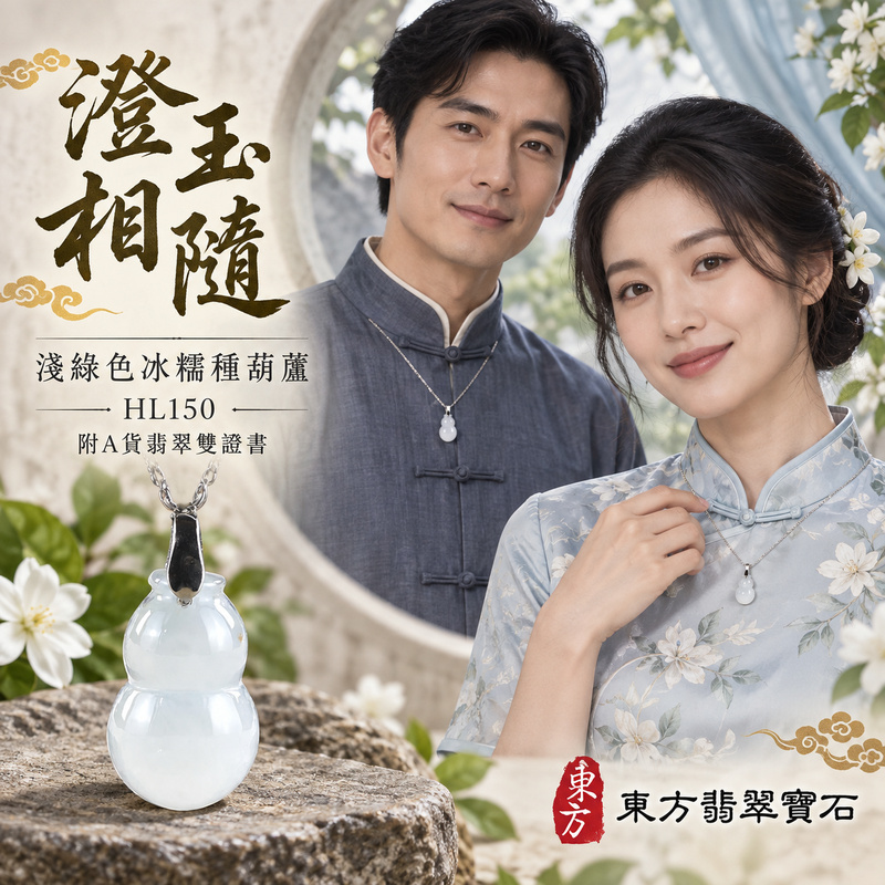 翡翠葫蘆項鍊玉珮｜福祿相隨・平安吉祥・家業興旺｜天然A貨翡翠・緬甸玉・冰糯種・淺綠色｜葫蘆有福｜葫蘆玉珮・葫蘆玉墜・葫蘆吊墜・葫蘆項鍊｜HL150｜客製化訂做葫蘆玉珮、葫蘆玉墜、葫蘆吊墜、葫蘆項鍊｜附A貨翡翠雙證書