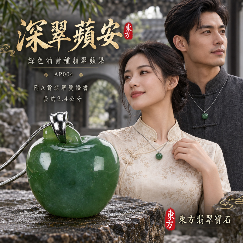 已售出可訂做｜翡翠蘋果項鍊玉珮｜平平安安・圓滿順遂・真摯祝福｜天然A貨翡翠・緬甸玉・油青種・綠色｜平平安安｜蘋果玉珮・蘋果玉墜・蘋果吊墜・蘋果項鍊｜AP004｜客製化訂做蘋果玉珮、蘋果玉墜、蘋果吊墜、蘋果項鍊｜附A貨翡翠雙證書