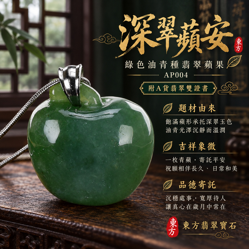 已售出可訂做｜翡翠蘋果項鍊玉珮｜平平安安・圓滿順遂・真摯祝福｜天然A貨翡翠・緬甸玉・油青種・綠色｜平平安安｜蘋果玉珮・蘋果玉墜・蘋果吊墜・蘋果項鍊｜AP004｜客製化訂做蘋果玉珮、蘋果玉墜、蘋果吊墜、蘋果項鍊｜附A貨翡翠雙證書