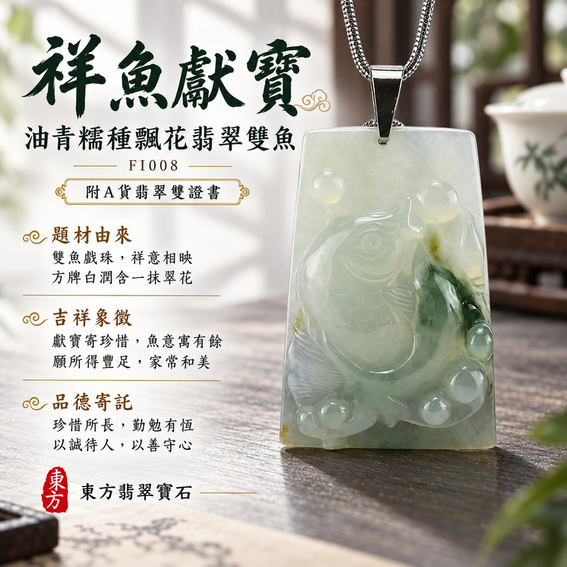 翡翠魚項鍊玉珮|年年有餘・富足圓滿・吉祥順遂|天然A貨翡翠・緬甸玉・糯種・油青・綠飄花|雙魚戲珠、祥魚獻寶|魚玉珮・魚玉墜・魚吊墜・魚項鍊|FI008|客製化訂做魚玉珮、魚玉墜、魚吊墜、魚項鍊|附A貨翡翠雙證書 翡翠魚項鍊玉珮|年年有餘・富足圓滿・吉祥順遂|天然A貨翡翠・緬甸玉・糯種・油青・綠飄花|雙魚戲珠、祥魚獻寶|魚玉珮・魚玉墜・魚吊墜・魚項鍊|FI008|客製化訂做魚玉珮、魚玉墜、魚吊墜、魚項鍊|附A貨翡翠雙證書