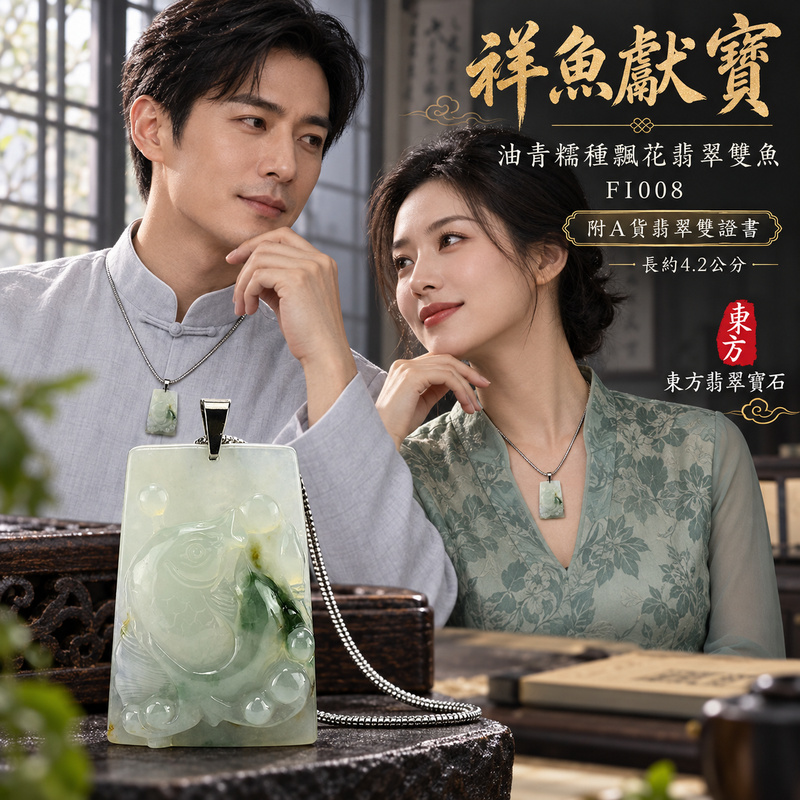 翡翠魚項鍊玉珮|年年有餘・富足圓滿・吉祥順遂|天然A貨翡翠・緬甸玉・糯種・油青・綠飄花|雙魚戲珠、祥魚獻寶|魚玉珮・魚玉墜・魚吊墜・魚項鍊|FI008|客製化訂做魚玉珮、魚玉墜、魚吊墜、魚項鍊|附A貨翡翠雙證書 翡翠魚項鍊玉珮|年年有餘・富足圓滿・吉祥順遂|天然A貨翡翠・緬甸玉・糯種・油青・綠飄花|雙魚戲珠、祥魚獻寶|魚玉珮・魚玉墜・魚吊墜・魚項鍊|FI008|客製化訂做魚玉珮、魚玉墜、魚吊墜、魚項鍊|附A貨翡翠雙證書