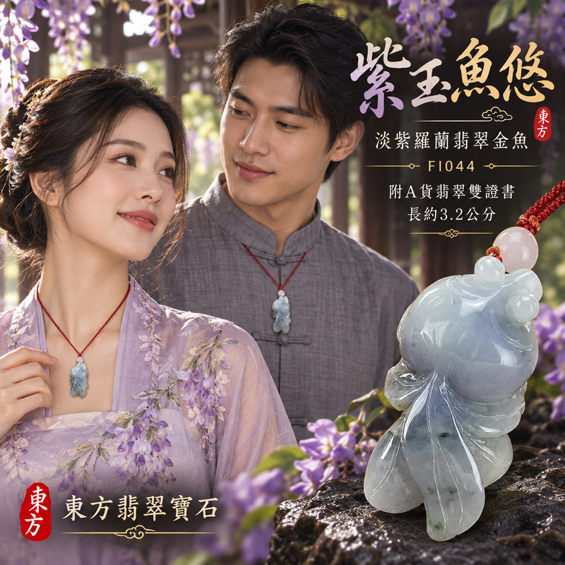 已售出可訂做｜翡翠魚項鍊玉珮｜年年有餘・富足圓滿・吉祥順遂｜天然A貨翡翠・緬甸玉・紫羅蘭｜金魚、金玉滿堂｜魚玉珮・魚玉墜・魚吊墜・魚項鍊｜FI044｜客製化訂做魚玉珮、魚玉墜、魚吊墜、魚項鍊｜附A貨翡翠雙證書