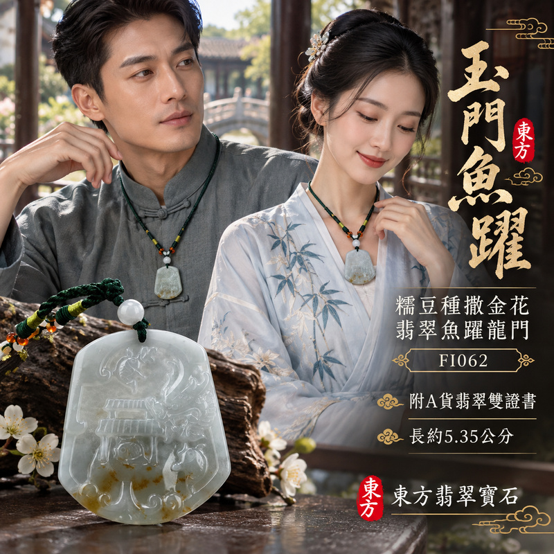 翡翠魚項鍊玉珮｜年年有餘・富足圓滿・吉祥順遂｜天然A貨翡翠・緬甸玉・糯豆種｜魚躍龍門｜魚玉珮・魚玉墜・魚吊墜・魚項鍊｜FI062｜客製化訂做魚玉珮、魚玉墜、魚吊墜、魚項鍊｜附A貨翡翠雙證書