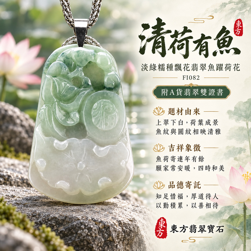 翡翠魚項鍊玉珮|年年有餘・富足圓滿・吉祥順遂|天然A貨翡翠・緬甸玉・糯種・淡綠・帶飄花|魚躍荷花、招財如意魚|魚玉珮・魚玉墜・魚吊墜・魚項鍊|FI082|客製化訂做魚玉珮、魚玉墜、魚吊墜、魚項鍊|附A貨翡翠雙證書 翡翠魚項鍊玉珮|年年有餘・富足圓滿・吉祥順遂|天然A貨翡翠・緬甸玉・糯種・淡綠・帶飄花|魚躍荷花、招財如意魚|魚玉珮・魚玉墜・魚吊墜・魚項鍊|FI082|客製化訂做魚玉珮、魚玉墜、魚吊墜、魚項鍊|附A貨翡翠雙證書