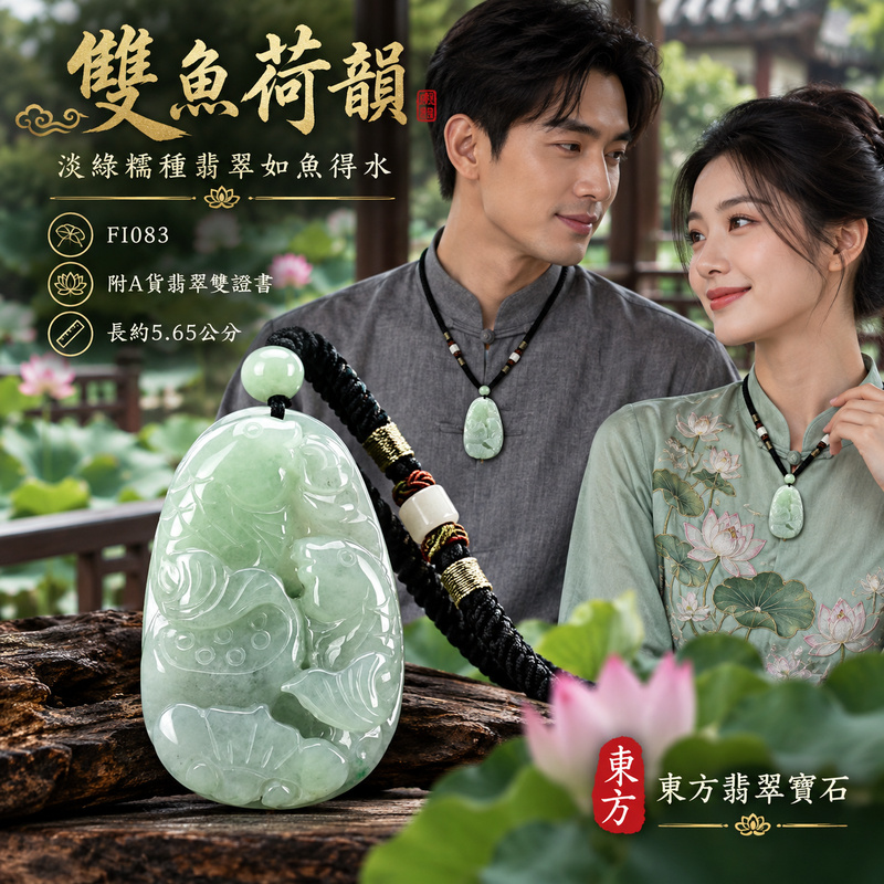 已售出可訂做｜翡翠魚項鍊玉珮｜年年有餘・富足圓滿・吉祥順遂｜天然A貨翡翠・緬甸玉・糯種・淡綠色｜如魚得水｜魚玉珮・魚玉墜・魚吊墜・魚項鍊｜FI083｜客製化訂做魚玉珮、魚玉墜、魚吊墜、魚項鍊｜附A貨翡翠雙證書