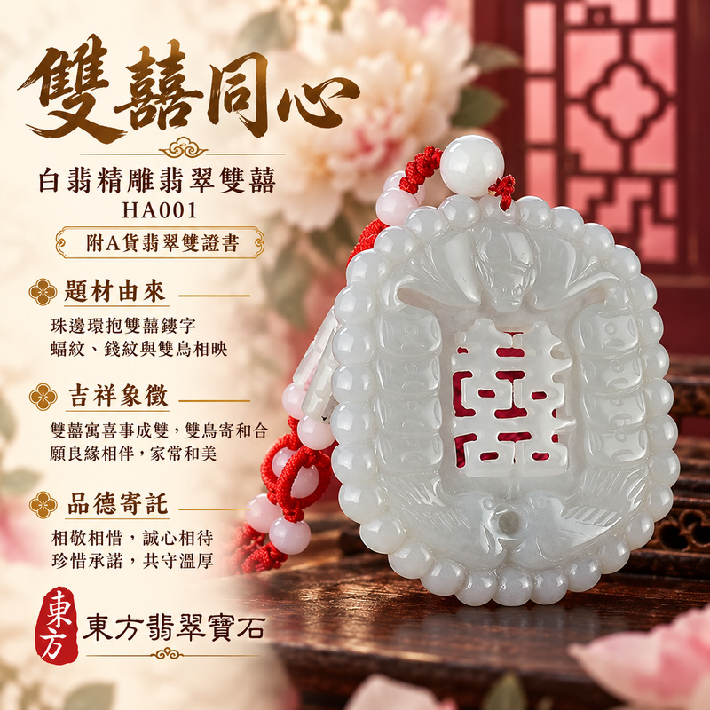 翡翠雙囍項鍊玉珮|雙喜臨門・良緣和合・美滿圓融|天然A貨翡翠・緬甸玉・白翡・雕工精細|雙囍臨門|雙囍玉珮・雙囍玉墜・雙囍吊墜・雙囍項鍊|HA001|客製化訂做雙囍玉珮、雙囍玉墜、雙囍吊墜、雙囍項鍊|附A貨翡翠雙證書 翡翠雙囍項鍊玉珮|雙喜臨門・良緣和合・美滿圓融|天然A貨翡翠・緬甸玉・白翡・雕工精細|雙囍臨門|雙囍玉珮・雙囍玉墜・雙囍吊墜・雙囍項鍊|HA001|客製化訂做雙囍玉珮、雙囍玉墜、雙囍吊墜、雙囍項鍊|附A貨翡翠雙證書