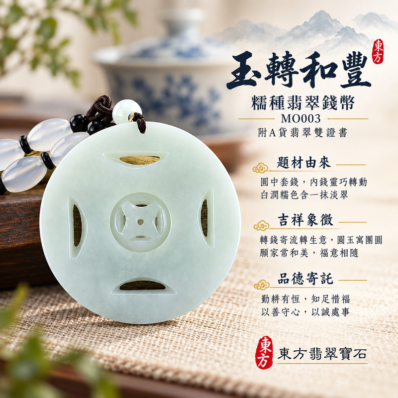 翡翠錢幣項鍊玉珮｜財源廣進・招財納福・事業順遂｜天然A貨翡翠・緬甸玉・糯種｜財源滾滾，錢幣可轉動，錢滾錢｜錢幣玉珮・錢幣玉墜・錢幣吊墜・錢幣項鍊｜MO003｜客製化訂做錢幣玉珮、錢幣玉墜、錢幣吊墜、錢幣項鍊｜附A貨翡翠雙證書