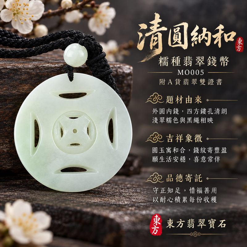 翡翠錢幣項鍊玉珮｜財源廣進・招財納福・事業順遂｜天然A貨翡翠・緬甸玉・糯種｜財源滾滾，錢幣可轉動，錢滾錢｜錢幣玉珮・錢幣玉墜・錢幣吊墜・錢幣項鍊｜MO005｜客製化訂做錢幣玉珮、錢幣玉墜、錢幣吊墜、錢幣項鍊｜附A貨翡翠雙證書