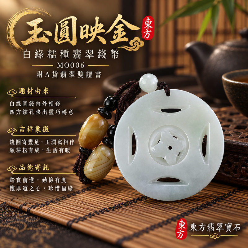 翡翠錢幣項鍊玉珮｜財源廣進・招財納福・事業順遂｜天然A貨翡翠・緬甸玉・糯種・白綠｜財源滾滾，錢幣可轉動，錢滾錢｜錢幣玉珮・錢幣玉墜・錢幣吊墜・錢幣項鍊｜MO006｜客製化訂做錢幣玉珮、錢幣玉墜、錢幣吊墜、錢幣項鍊｜附A貨翡翠雙證書