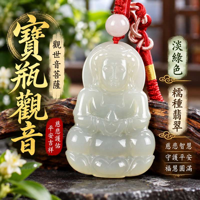 淡綠色糯種寶瓶觀音觀世音菩薩翡翠玉珮 I 慈悲智慧守護平安祥和圓滿寶瓶觀音吉祥寓意 GY1002 木土五行淡雅綠色溫潤玉質傳統玉文化祝福 I 緬甸A貨翡翠觀世音菩薩玉珮附雙證書 I 寶瓶象徵清淨慈悲福慧圓滿傳統觀音文化意涵 I 男女皆宜日常佩戴收藏送禮客製化訂做1