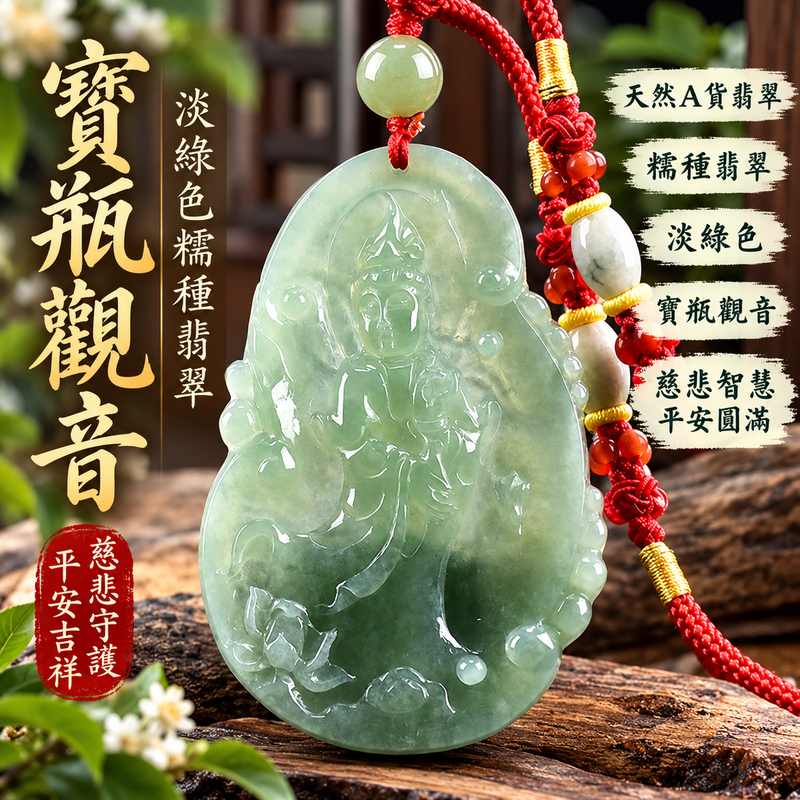 淡綠色糯種寶瓶觀音觀世音菩薩玉珮 I 慈悲守護平安吉祥清淨圓滿 GY1082 溫潤糯種玉質寶瓶吉祥寓意男女皆宜日常佩戴收藏送禮 I 緬甸A貨翡翠觀世音菩薩玉珮附雙證書 I 傳統玉文化慈悲智慧平安祝福客製化訂做翡翠觀音項鍊玉墜東方翡翠寶石精選1