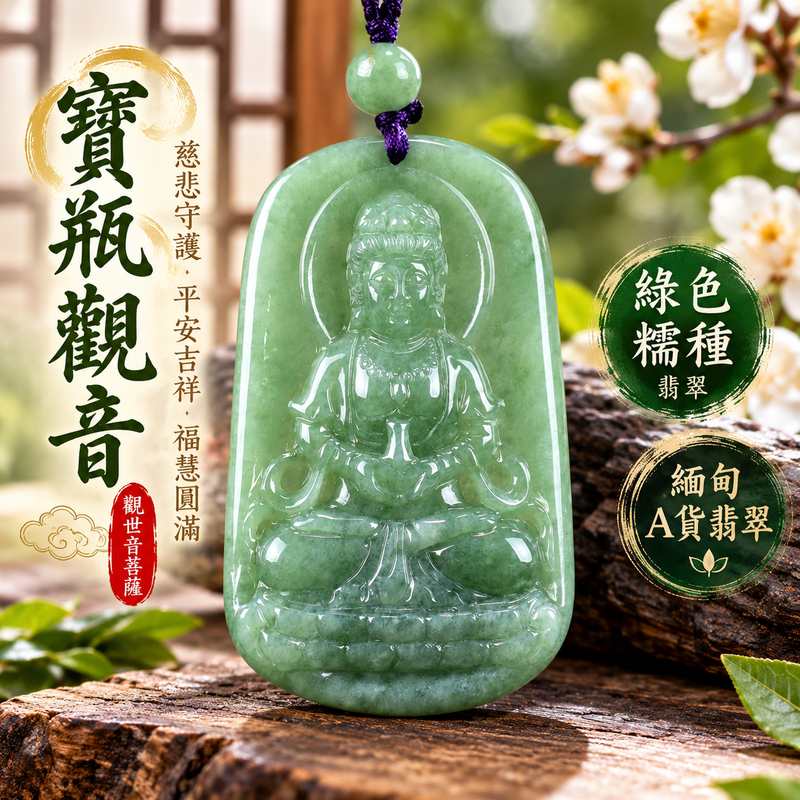 綠色糯種寶瓶觀音觀世音菩薩玉珮 I 慈悲守護平安吉祥福慧圓滿 GY1014 寶瓶觀音清淨祝福寓意 I 緬甸A貨翡翠觀世音菩薩玉珮附雙證書 I 綠色糯種溫潤典雅玉質觀音項鍊玉墜 I 木土五行文化寓意男女皆宜日常佩戴收藏送禮客製化訂做東方翡翠寶石安心選購1