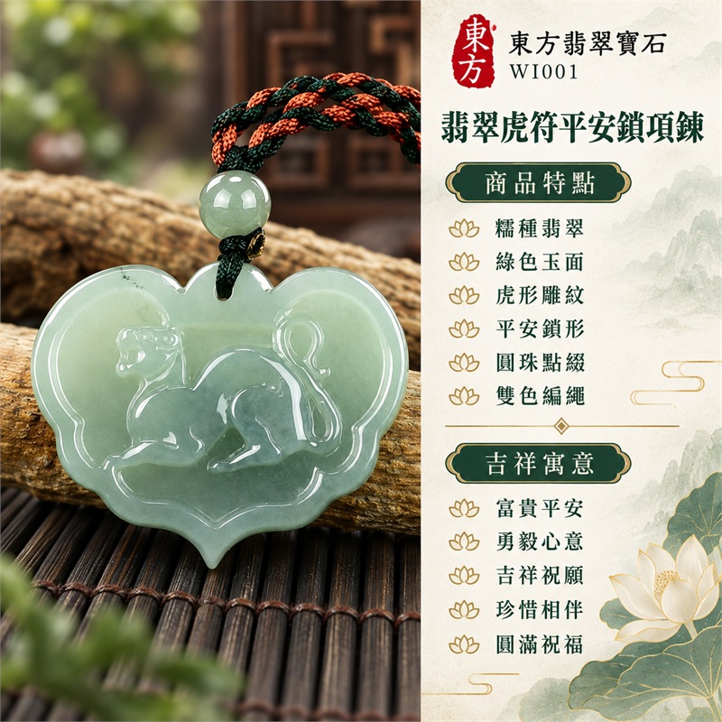 翡翠虎符平安鎖項鍊玉珮・富貴平安玉鎖片吊墜・緬甸玉虎紋鎖牌玉墜|富貴平安・勇毅心意・吉祥祝願・珍惜相伴・圓滿祝福|糯種翡翠・綠色玉面・虎形雕紋・平安鎖形・圓珠點綴・雙色編繩|緬甸A貨翡翠|WI001|客製化訂做各種翡翠虎符平安鎖吊墜玉珮項鍊|附中國玉石鑑定所證書及東方翡翠寶石保證書 1 翡翠虎符平安鎖項鍊玉珮・富貴平安玉鎖片吊墜・緬甸玉虎紋鎖牌玉墜|富貴平安・勇毅心意・吉祥祝願・珍惜相伴・圓滿祝福|糯種翡翠・綠色玉面・虎形雕紋・平安鎖形・圓珠點綴・雙色編繩|緬甸A貨翡翠|WI001|客製化訂做各種翡翠虎符平安鎖吊墜玉珮項鍊|附中國玉石鑑定所證書及東方翡翠寶石保證書 1