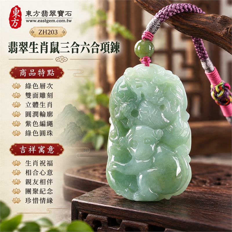 翡翠生肖鼠三合六合貴人項鍊玉珮緬甸玉生肖鼠玉墜十二生肖雕刻吊墜|生肖祝福、相合心意、親友相伴、團聚紀念、珍惜情緣|綠色層次、雙面雕刻、立體生肖、圓潤輪廓、紫色編繩、綠色圓珠|緬甸A貨綠色帶淺綠色糯種翡翠|商品編號ZH203|客製化訂做各種翡翠生肖鼠吊墜玉珮項鍊|附A貨翡翠雙證書 1 翡翠生肖鼠三合六合貴人項鍊玉珮緬甸玉生肖鼠玉墜十二生肖雕刻吊墜|生肖祝福、相合心意、親友相伴、團聚紀念、珍惜情緣|綠色層次、雙面雕刻、立體生肖、圓潤輪廓、紫色編繩、綠色圓珠|緬甸A貨綠色帶淺綠色糯種翡翠|商品編號ZH203|客製化訂做各種翡翠生肖鼠吊墜玉珮項鍊|附A貨翡翠雙證書 1