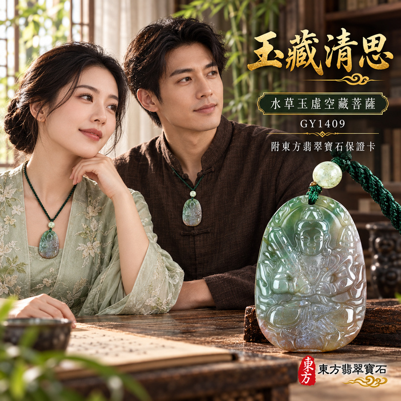 已售出可訂做｜水草玉虛空藏菩薩項鍊玉珮｜智慧廣大・福德圓滿・勤學精進・安定守護｜綠色帶紅色水草玉虛空藏菩薩｜虛空藏菩薩｜虛空藏菩薩玉珮・虛空藏菩薩玉墜・虛空藏菩薩吊墜・虛空藏菩薩項鍊｜GY1409｜男女玉石項鍊・送禮收藏｜客製化訂做虛空藏菩薩玉珮、虛空藏菩薩玉墜、虛空藏菩薩吊墜、虛空藏菩薩項鍊｜附東方翡翠寶石保證卡・東方翡翠寶石