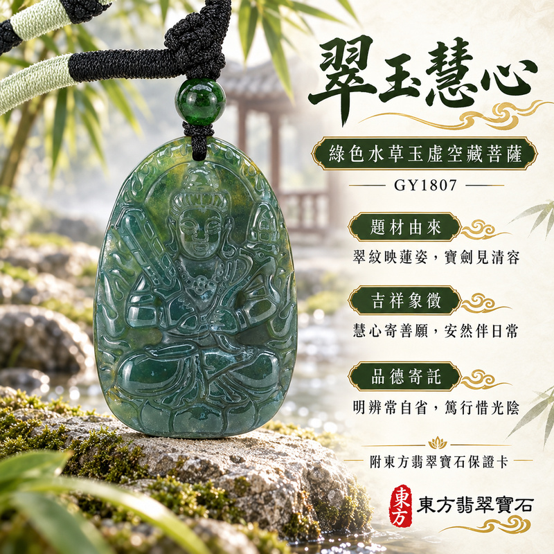 已售出可訂做｜水草玉虛空藏菩薩項鍊玉珮｜智慧廣大・福德圓滿・勤學精進・安定守護｜綠色水草玉虛空藏菩薩｜虛空藏菩薩｜虛空藏菩薩玉珮・虛空藏菩薩玉墜・虛空藏菩薩吊墜・虛空藏菩薩項鍊｜GY1807｜男女玉石項鍊・送禮收藏｜客製化訂做虛空藏菩薩玉珮、虛空藏菩薩玉墜、虛空藏菩薩吊墜、虛空藏菩薩項鍊｜附東方翡翠寶石保證卡・東方翡翠寶石