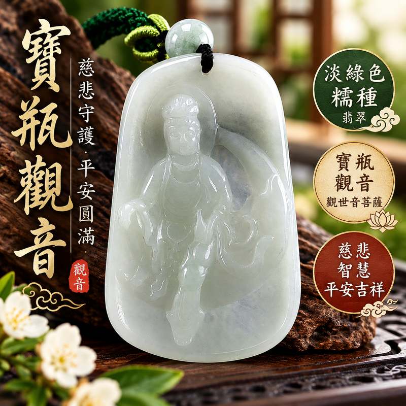淡綠色糯種寶瓶觀音觀世音菩薩玉珮 I 慈悲守護平安圓滿吉祥寓意與寶瓶清淨祝福象徵 I GY1462緬甸A貨翡翠觀音玉珮 I 淡雅綠色糯種質感與傳統東方玉文化收藏意涵 I 適合日常佩戴祝福送禮珍藏傳遞慈悲智慧祥和心意 I 觀世音菩薩玉珮附雙證書與中國玉石鑑定所證書及東方翡翠寶石保證書1