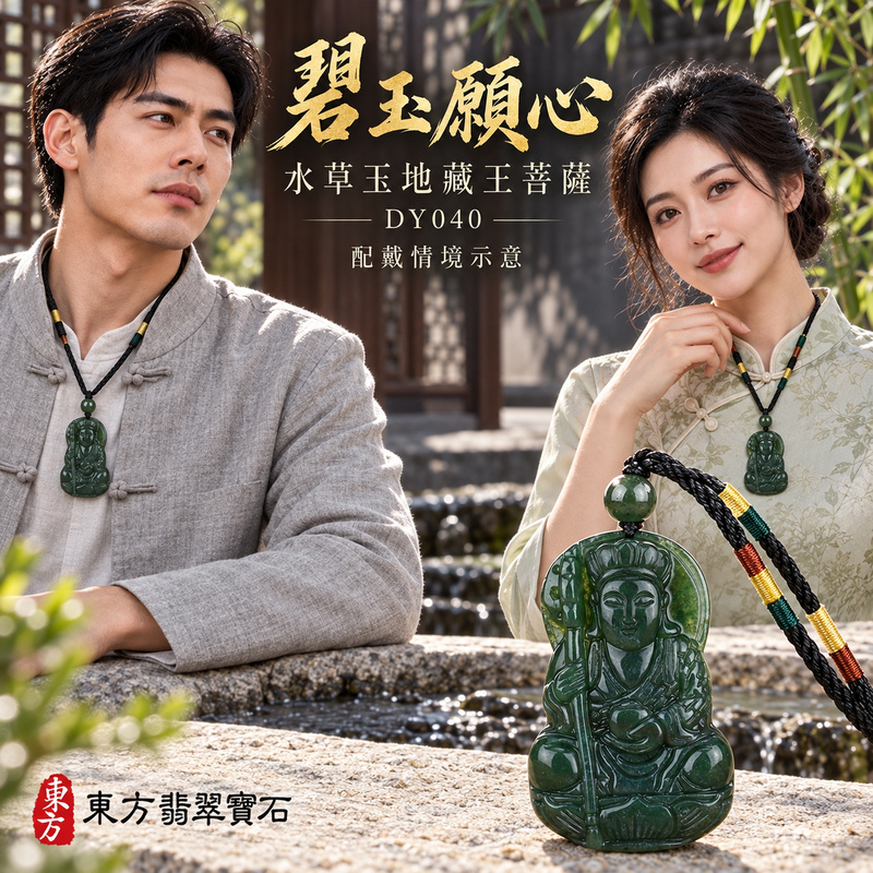 已售出可訂做｜水草玉地藏王菩薩項鍊玉珮｜大願堅定・慈悲孝親・安定守護・善念相隨｜水草玉地藏王菩薩｜地藏王菩薩｜地藏王菩薩玉珮・地藏王菩薩玉墜・地藏王菩薩吊墜・地藏王菩薩項鍊｜DY040｜男女玉石項鍊・送禮收藏｜客製化訂做地藏王菩薩玉珮、地藏王菩薩玉墜、地藏王菩薩吊墜、地藏王菩薩項鍊｜附東方翡翠寶石保證卡・東方翡翠寶石