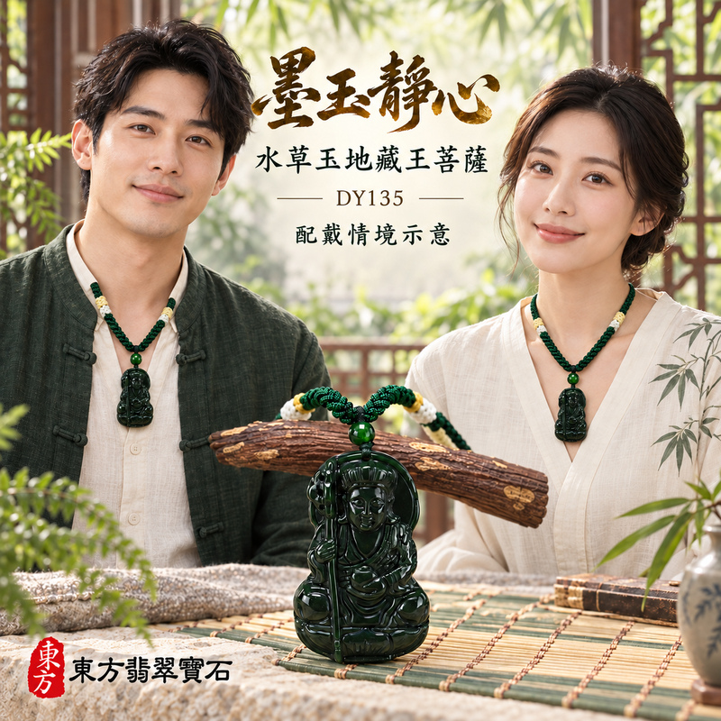 水草玉地藏王菩薩項鍊玉珮｜大願堅定・慈悲孝親・安定守護・善念相隨｜水草玉地藏王菩薩｜地藏王菩薩｜地藏王菩薩玉珮・地藏王菩薩玉墜・地藏王菩薩吊墜・地藏王菩薩項鍊｜DY135｜男女玉石項鍊・送禮收藏｜客製化訂做地藏王菩薩玉珮、地藏王菩薩玉墜、地藏王菩薩吊墜、地藏王菩薩項鍊｜附東方翡翠寶石保證卡・東方翡翠寶石
