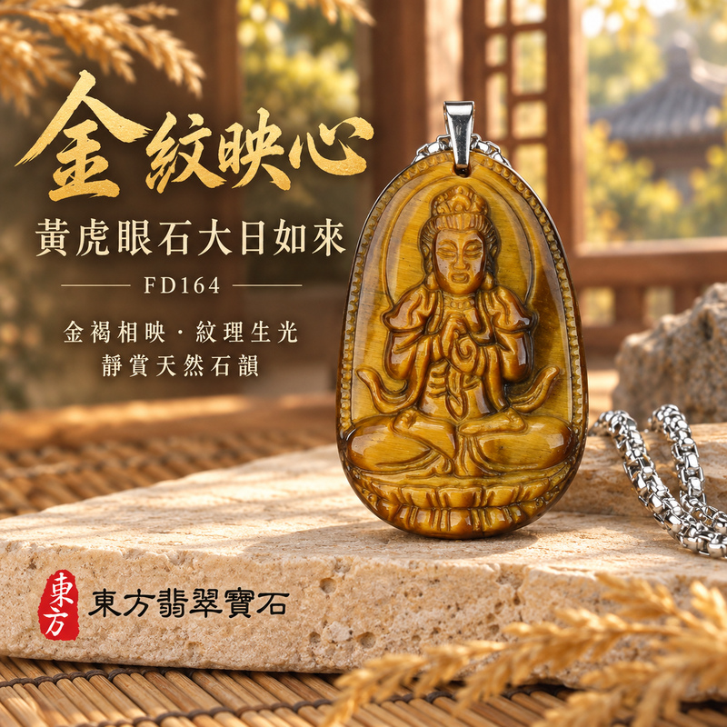 虎眼石大日如來項鍊玉珮｜光明遍照・智慧開展・正念精進・平安守護｜黃虎眼石大日如來｜大日如來｜大日如來玉珮・大日如來玉墜・大日如來吊墜・大日如來項鍊｜FD164｜男女玉石項鍊・送禮收藏｜客製化訂做大日如來玉珮、大日如來玉墜、大日如來吊墜、大日如來項鍊｜附東方翡翠寶石保證卡・東方翡翠寶石