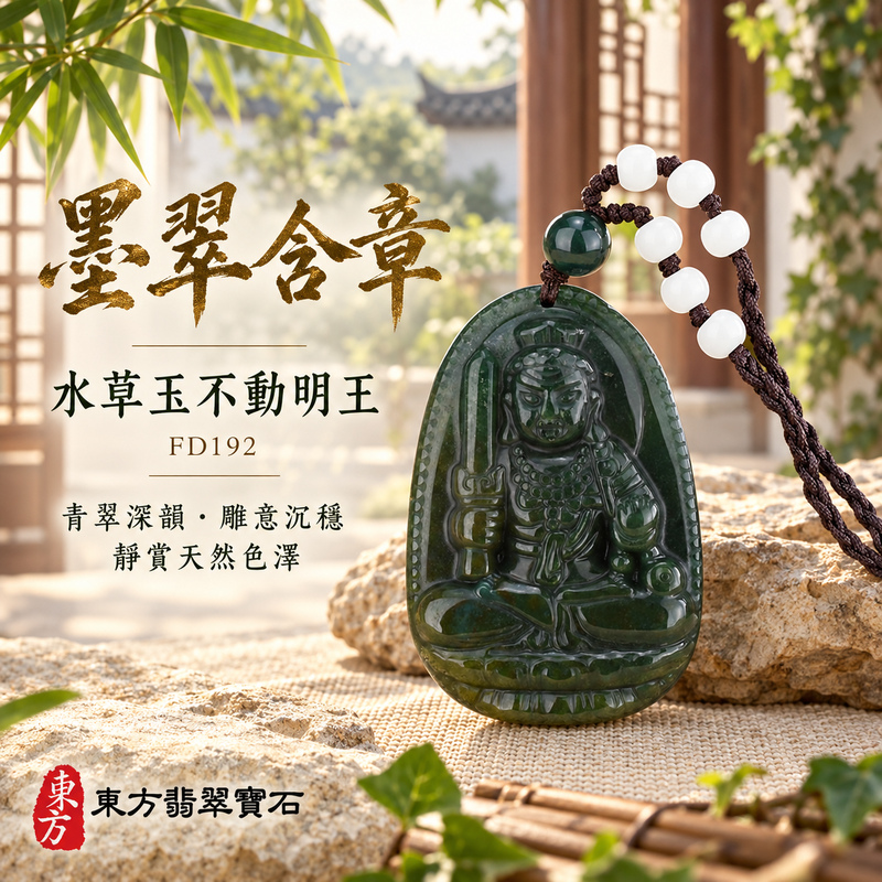 已售出可訂做｜水草玉不動明王項鍊玉珮｜堅定不移・勇毅守護・破除障礙・正念精進｜水草玉不動明王｜不動明王｜不動明王玉珮・不動明王玉墜・不動明王吊墜・不動明王項鍊｜FD192｜男女玉石項鍊・送禮收藏｜客製化訂做不動明王玉珮、不動明王玉墜、不動明王吊墜、不動明王項鍊｜附東方翡翠寶石保證卡・東方翡翠寶石