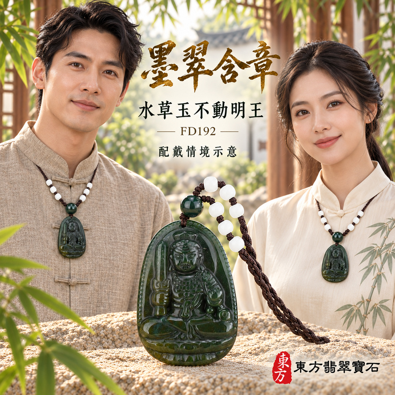 已售出可訂做｜水草玉不動明王項鍊玉珮｜堅定不移・勇毅守護・破除障礙・正念精進｜水草玉不動明王｜不動明王｜不動明王玉珮・不動明王玉墜・不動明王吊墜・不動明王項鍊｜FD192｜男女玉石項鍊・送禮收藏｜客製化訂做不動明王玉珮、不動明王玉墜、不動明王吊墜、不動明王項鍊｜附東方翡翠寶石保證卡・東方翡翠寶石
