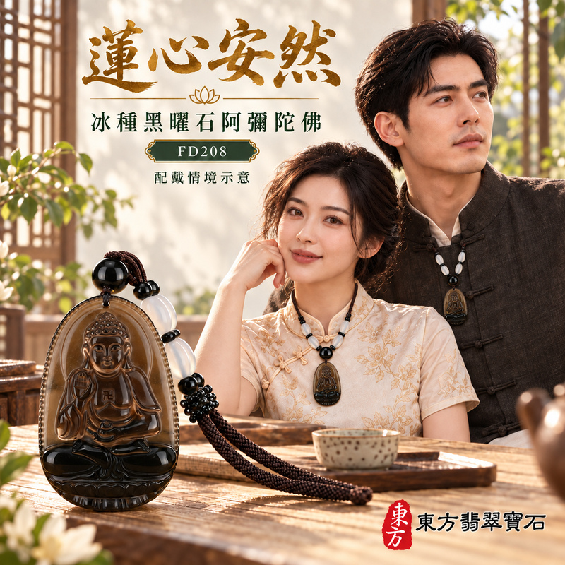 黑曜石阿彌陀佛項鍊玉珮｜慈悲接引・光明清淨・安定自在・平安吉祥｜冰種黑曜石阿彌陀佛｜阿彌陀佛｜阿彌陀佛玉珮・阿彌陀佛玉墜・阿彌陀佛吊墜・阿彌陀佛項鍊｜FD208｜男女玉石項鍊・送禮收藏｜客製化訂做阿彌陀佛玉珮、阿彌陀佛玉墜、阿彌陀佛吊墜、阿彌陀佛項鍊｜附東方翡翠寶石保證卡・東方翡翠寶石