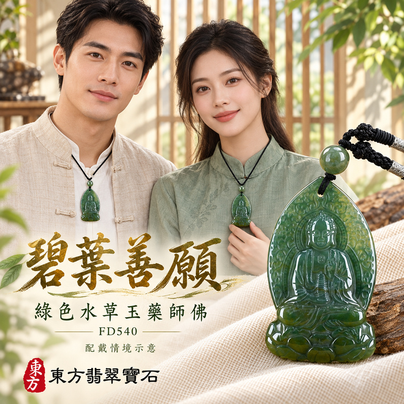 已售出可訂做｜水草玉藥師佛項鍊玉珮｜光明安定・慈悲關懷・善願精進・平安吉祥｜綠色水草玉藥師佛｜藥師如來｜藥師佛玉珮・藥師佛玉墜・藥師佛吊墜・藥師佛項鍊｜FD540｜男女玉石項鍊・送禮收藏｜客製化訂做藥師佛玉珮、藥師佛玉墜、藥師佛吊墜、藥師佛項鍊｜附東方翡翠寶石保證卡・東方翡翠寶石