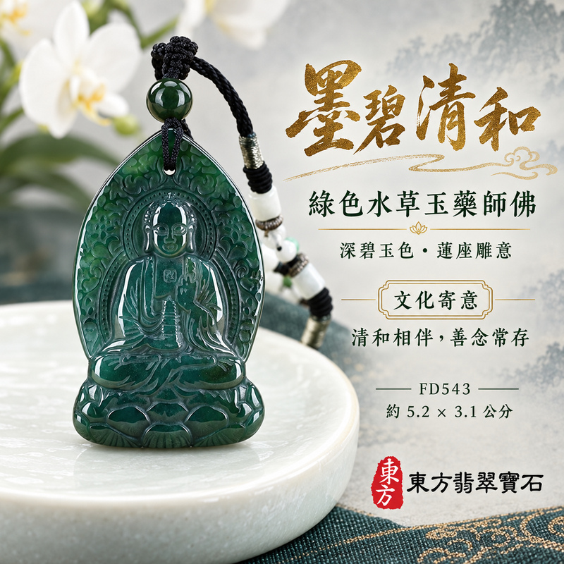 水草玉藥師佛項鍊玉珮｜光明安定・慈悲關懷・善願精進・平安吉祥｜綠色水草玉藥師佛｜藥師如來｜藥師佛玉珮・藥師佛玉墜・藥師佛吊墜・藥師佛項鍊｜FD543｜男女玉石項鍊・送禮收藏｜客製化訂做藥師佛玉珮、藥師佛玉墜、藥師佛吊墜、藥師佛項鍊｜附東方翡翠寶石保證卡・東方翡翠寶石