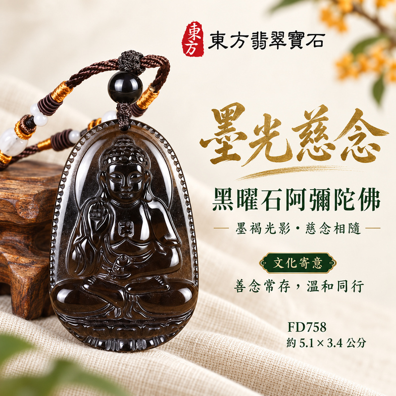 黑曜石阿彌陀佛項鍊玉珮｜慈悲接引・光明清淨・安定自在・平安吉祥｜黑曜石阿彌陀佛｜阿彌陀佛｜阿彌陀佛玉珮・阿彌陀佛玉墜・阿彌陀佛吊墜・阿彌陀佛項鍊｜FD758｜男女玉石項鍊・送禮收藏｜客製化訂做阿彌陀佛玉珮、阿彌陀佛玉墜、阿彌陀佛吊墜、阿彌陀佛項鍊｜附東方翡翠寶石保證卡・東方翡翠寶石