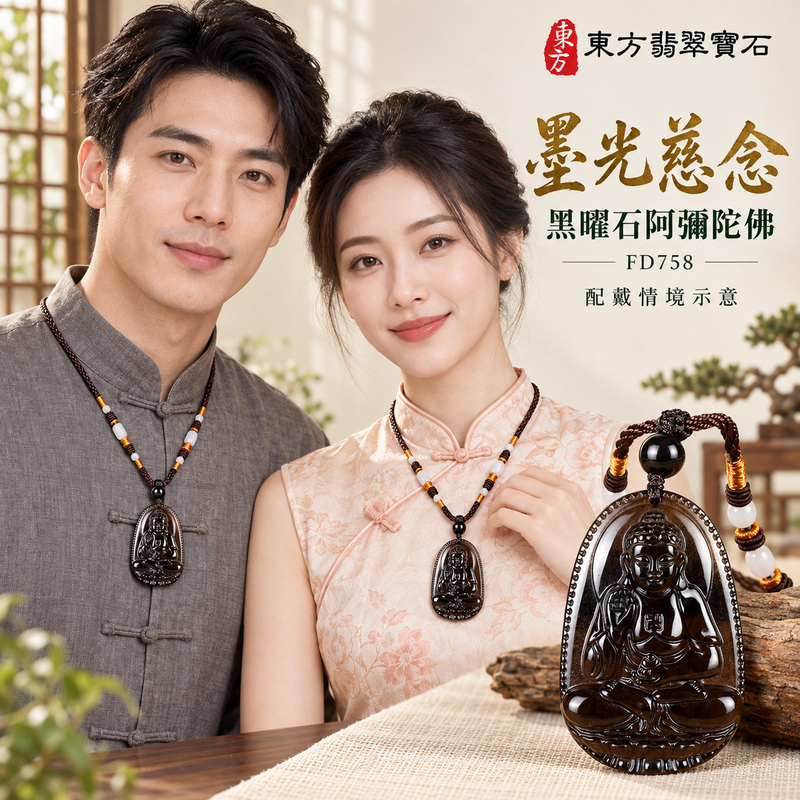 黑曜石阿彌陀佛項鍊玉珮｜慈悲接引・光明清淨・安定自在・平安吉祥｜黑曜石阿彌陀佛｜阿彌陀佛｜阿彌陀佛玉珮・阿彌陀佛玉墜・阿彌陀佛吊墜・阿彌陀佛項鍊｜FD758｜男女玉石項鍊・送禮收藏｜客製化訂做阿彌陀佛玉珮、阿彌陀佛玉墜、阿彌陀佛吊墜、阿彌陀佛項鍊｜附東方翡翠寶石保證卡・東方翡翠寶石