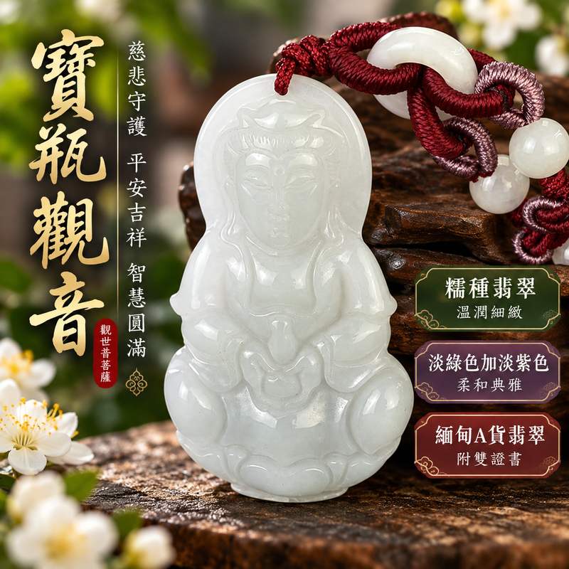 淡綠色加淡紫色糯種寶瓶觀音觀世音菩薩翡翠玉珮 I 慈悲智慧守護平安清淨圓滿寶瓶甘露吉祥祝福 GY1519 木土五行雙色溫潤玉質福慧祥和 I 緬甸A貨翡翠寶瓶觀音觀世音菩薩玉珮附雙證書 I 淡綠淡紫色澤典雅細緻適合男女日常佩戴收藏送禮傳遞平安圓滿祝福客製化訂做翡翠觀音吊墜玉珮項鍊1 淡綠色加淡紫色糯種寶瓶觀音觀世音菩薩翡翠玉珮 I 慈悲智慧守護平安清淨圓滿寶瓶甘露吉祥祝福 GY1519 木土五行雙色溫潤玉質福慧祥和 I 緬甸A貨翡翠寶瓶觀音觀世音菩薩玉珮附雙證書 I 淡綠淡紫色澤典雅細緻適合男女日常佩戴收藏送禮傳遞平安圓滿祝福客製化訂做翡翠觀音吊墜玉珮項鍊1