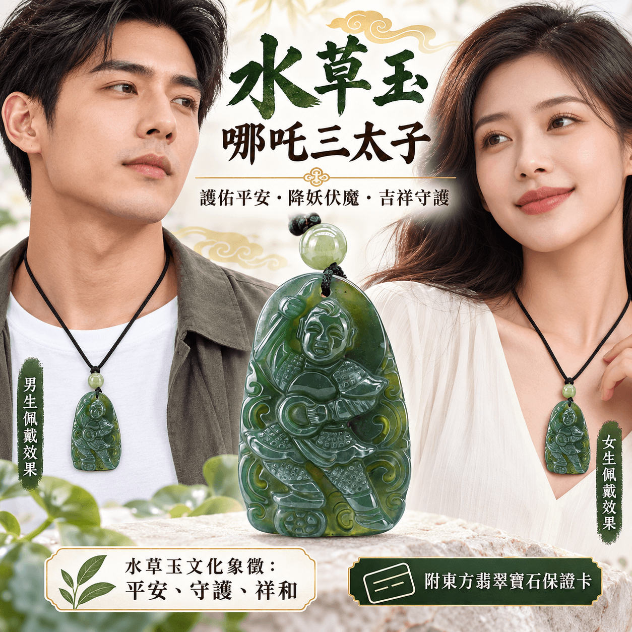水草玉哪吒三太子項鍊玉珮|中壇元帥・哪吒太子・護佑平安・降妖伏魔・吉祥守護|綠色水草玉苔癬瑪瑙|三太子玉珮玉墜吊墜 TT172|客製化訂做|附東方翡翠寶石保證卡2 水草玉哪吒三太子項鍊玉珮|中壇元帥・哪吒太子・護佑平安・降妖伏魔・吉祥守護|綠色水草玉苔癬瑪瑙|三太子玉珮玉墜吊墜 TT172|客製化訂做|附東方翡翠寶石保證卡2