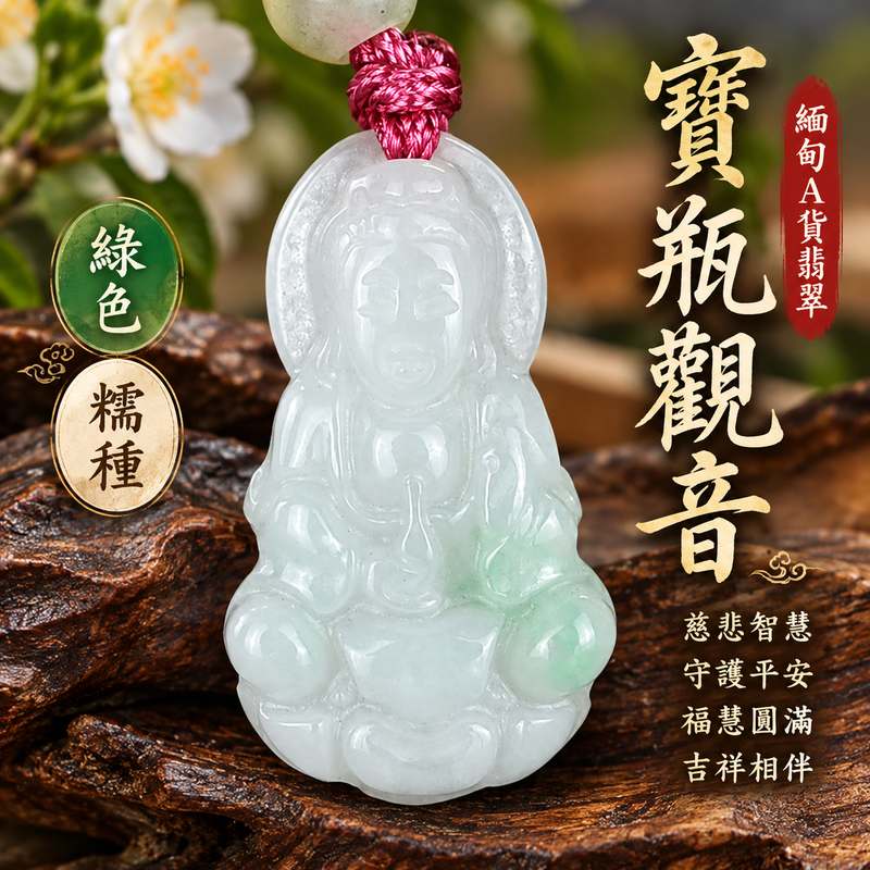 綠色糯種翡翠寶瓶觀音觀世音菩薩玉珮 I 慈悲智慧守護平安吉祥福慧圓滿寶瓶甘露清淨祥和祝福 GY1703 土木金五行文化寓意溫潤綠色糯種玉質 I 緬甸A貨翡翠觀世音菩薩玉墜附雙證書 I 寶瓶觀音慈悲護佑傳統玉文化吉祥象徵男女皆宜日常佩戴收藏送禮祈福紀念客製化訂做翡翠觀音吊墜玉珮項鍊1