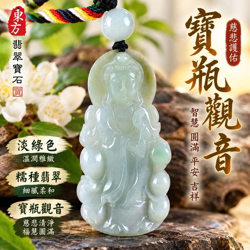 淡綠色糯種寶瓶觀音觀世音菩薩翡翠玉珮 I 慈悲智慧守護平安吉祥圓滿寶瓶清淨甘露文化寓意 GY1790 木土五行溫潤淡雅玉質 I 緬甸A貨翡翠觀世音菩薩玉墜附雙證書 I 寶瓶觀音慈悲護佑福慧相伴傳統玉文化祝福男女皆宜日常佩戴收藏送禮祈福紀念珍藏客製化訂做翡翠觀音吊墜項鍊1