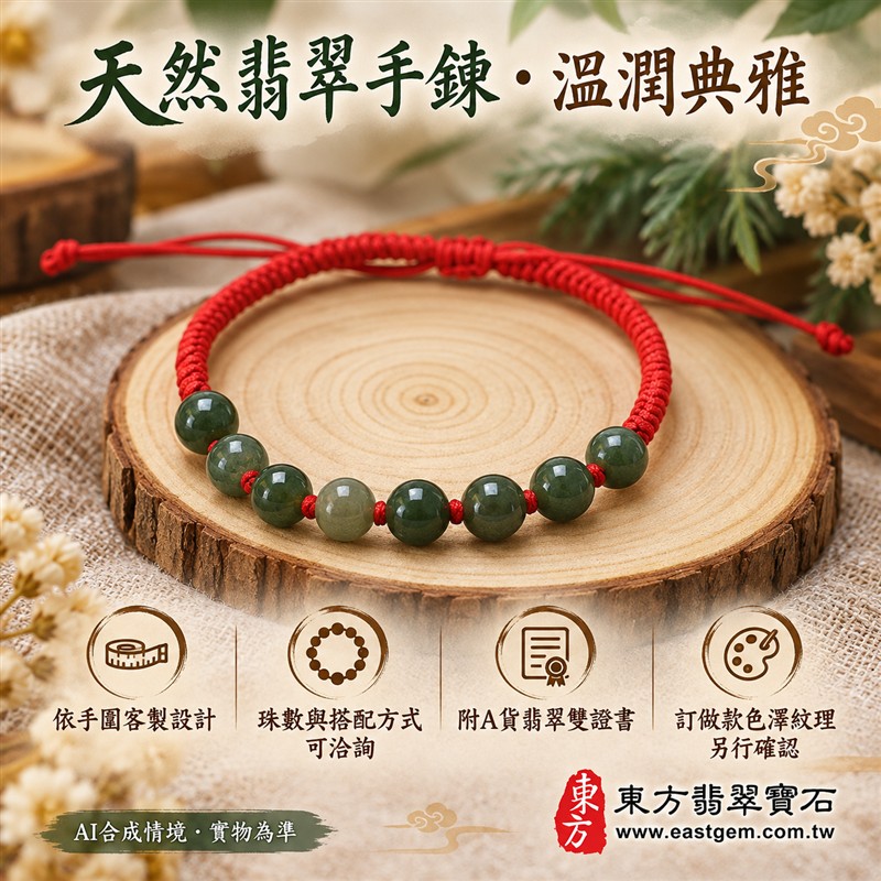 天然A貨糯種翡翠手鍊 糯種緬甸玉手珠 綠色翡翠圓珠 深淺綠自然層次 溫潤糯感 柔和光澤 八珠紅繩編織手鍊 珠徑約6.8mm 8顆珠 小巧清雅 男女皆宜 平安圓滿 福氣相伴 和諧順遂的傳統吉祥寓意 日常百搭 自用送禮 客製化設計翡翠珠串 翡翠珠子 緬甸玉手鍊 緬甸玉珠串 緬甸玉珠子 緬甸玉手珠 附A貨翡翠雙證書 東方翡翠寶石 OJK053-7 天然A貨糯種翡翠手鍊 糯種緬甸玉手珠 綠色翡翠圓珠 深淺綠自然層次 溫潤糯感 柔和光澤 八珠紅繩編織手鍊 珠徑約6.8mm 8顆珠 小巧清雅 男女皆宜 平安圓滿 福氣相伴 和諧順遂的傳統吉祥寓意 日常百搭 自用送禮 客製化設計翡翠珠串 翡翠珠子 緬甸玉手鍊 緬甸玉珠串 緬甸玉珠子 緬甸玉手珠 附A貨翡翠雙證書 東方翡翠寶石 OJK053-7