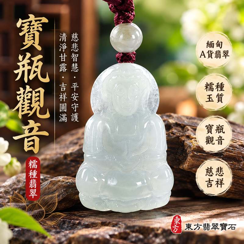 糯種寶瓶觀音觀世音菩薩翡翠玉珮 I 溫潤糯種玉質與寶瓶觀音雕刻主題 I 慈悲智慧平安守護吉祥圓滿祝福 I 東方傳統玉文化觀音信仰與寶瓶清淨甘露寓意 I GY1869 木土五行翡翠觀音玉墜 I 緬甸A貨翡翠附雙證書 I 男女適合日常佩戴祈願平安與心靈寄託 I 適合親友祝福節慶贈禮個人收藏與觀音文化愛好者珍藏1