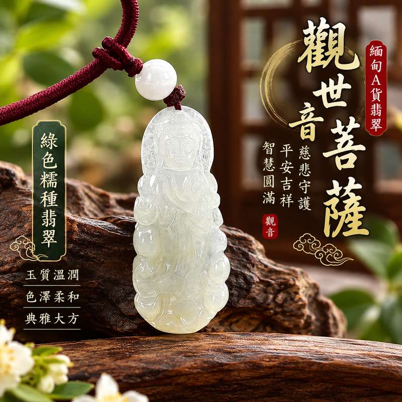 綠色糯種翡翠觀音觀世音菩薩玉珮 I 慈悲守護平安吉祥與智慧圓滿的傳統玉雕祝福 I GY1896 緬甸A貨翡翠觀音玉珮 I 綠色玉質展現糯種溫潤柔和的視覺特色與東方玉文化典雅韻味 I 象徵慈悲善念心境祥和家庭和樂與日日平安 I 適合日常佩戴珍藏紀念及親友祝福贈禮 I 附雙證書提供商品鑑定與品牌保證資訊1 綠色糯種翡翠觀音觀世音菩薩玉珮 I 慈悲守護平安吉祥與智慧圓滿的傳統玉雕祝福 I GY1896 緬甸A貨翡翠觀音玉珮 I 綠色玉質展現糯種溫潤柔和的視覺特色與東方玉文化典雅韻味 I 象徵慈悲善念心境祥和家庭和樂與日日平安 I 適合日常佩戴珍藏紀念及親友祝福贈禮 I 附雙證書提供商品鑑定與品牌保證資訊1
