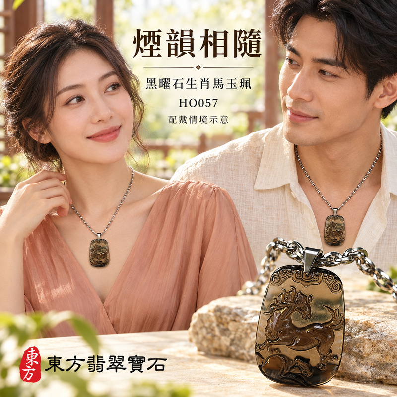 黑曜石馬項鍊玉珮｜馬到成功・前程順遂｜冰種黑曜石馬｜黑曜石馬玉珮・黑曜石馬玉墜・黑曜石馬吊墜｜HO057｜日常配戴・送禮收藏｜客製化訂做黑曜石馬項鍊玉珮、玉墜、吊墜｜附東方翡翠寶石保證書｜東方翡翠寶石