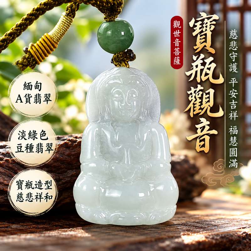 淡綠色豆種寶瓶觀音觀世音菩薩翡翠玉珮 I 緬甸玉溫潤淡綠色澤與傳統觀音雕刻工藝 I 慈悲守護平安吉祥福慧圓滿 GY1933 I 寶瓶象徵甘露慈悲與清淨祝福 I 緬甸A貨翡翠觀世音菩薩玉珮附雙證書 I 男女皆宜日常佩戴與收藏送禮 I 東方翡翠寶石精選觀音玉墜項鍊 I 傳承東方玉文化與觀音慈悲精神的吉祥飾品1 淡綠色豆種寶瓶觀音觀世音菩薩翡翠玉珮 I 緬甸玉溫潤淡綠色澤與傳統觀音雕刻工藝 I 慈悲守護平安吉祥福慧圓滿 GY1933 I 寶瓶象徵甘露慈悲與清淨祝福 I 緬甸A貨翡翠觀世音菩薩玉珮附雙證書 I 男女皆宜日常佩戴與收藏送禮 I 東方翡翠寶石精選觀音玉墜項鍊 I 傳承東方玉文化與觀音慈悲精神的吉祥飾品1