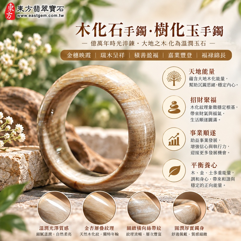 木化石手鐲・樹化玉手鐲|淺咖啡色交融乳白天然木化紋・金杏色層疊木質年輪・細緻橫向絲帶紋理・金穗映霞・瑞木呈祥・積善盈福・嘉業豐登・福祿綿長|平口鐲・平安鐲・圓鐲18・WO016|天然木化石樹化玉手鐲・客製化訂做|附東方翡翠寶石雙證書1 木化石手鐲・樹化玉手鐲|淺咖啡色交融乳白天然木化紋・金杏色層疊木質年輪・細緻橫向絲帶紋理・金穗映霞・瑞木呈祥・積善盈福・嘉業豐登・福祿綿長|平口鐲・平安鐲・圓鐲18・WO016|天然木化石樹化玉手鐲・客製化訂做|附東方翡翠寶石雙證書1