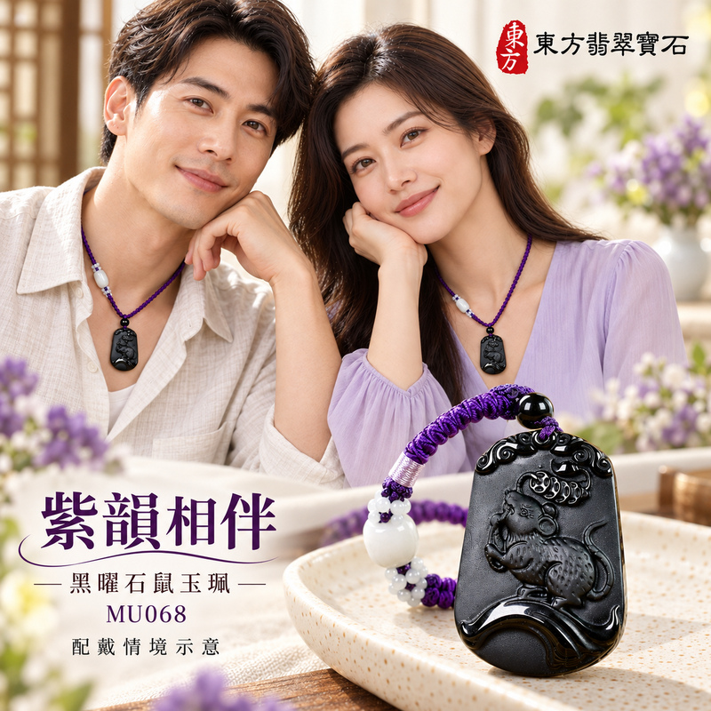 黑曜石鼠項鍊玉珮｜金錢鼠・靈巧納福・豐足吉祥｜冰種黑曜石鼠｜黑曜石鼠玉珮・黑曜石鼠玉墜・黑曜石鼠吊墜｜MU068｜日常配戴・送禮收藏｜客製化訂做黑曜石鼠項鍊玉珮、玉墜、吊墜｜附東方翡翠寶石保證卡｜東方翡翠寶石