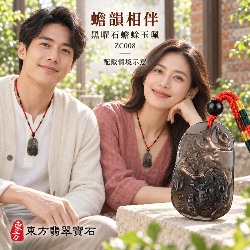 黑曜石蟾蜍項鍊玉珮｜招財蟾蜍・招財進寶・富貴納福｜冰種黑曜石蟾蜍｜黑曜石蟾蜍玉珮・黑曜石蟾蜍玉墜・黑曜石蟾蜍吊墜｜ZC008｜日常配戴・送禮收藏｜客製化訂做黑曜石蟾蜍項鍊玉珮、玉墜、吊墜｜附東方翡翠寶石保證卡｜東方翡翠寶石