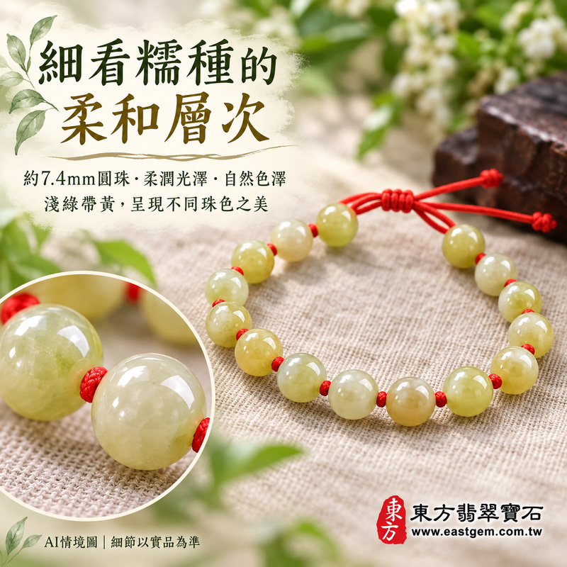 糯種淺綠翡翠手鍊 糯種緬甸玉珠串 溫潤柔和的糯感與淺綠帶黃自然層次 圓珠寄託圓滿 平安順心與生生不息的吉祥祝福 約7.4mm圓珠 20顆珠 紅繩串珠設計 OJK076 附A貨翡翠雙證書 男女配戴與心意贈禮 可洽詢客製化翡翠珠串 翡翠珠子 緬甸玉手鍊 緬甸玉手珠及手圍調整-3 糯種淺綠翡翠手鍊 糯種緬甸玉珠串 溫潤柔和的糯感與淺綠帶黃自然層次 圓珠寄託圓滿 平安順心與生生不息的吉祥祝福 約7.4mm圓珠 20顆珠 紅繩串珠設計 OJK076 附A貨翡翠雙證書 男女配戴與心意贈禮 可洽詢客製化翡翠珠串 翡翠珠子 緬甸玉手鍊 緬甸玉手珠及手圍調整-3