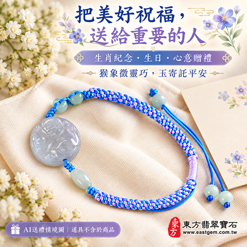 生肖猴A貨翡翠玉珮手鍊 淡紫色糯種緬甸玉猴牌玉墜 柔和糯感與淡雅玉色 猴牌雕刻搭配藍紫編繩 寄託靈巧機敏 積極進取 平安順心與長久陪伴的吉祥祝福 OHW002 附A貨翡翠雙證書 男女日常配戴 生肖紀念與生日心意贈禮 可洽詢客製化翡翠猴吊墜玉珮手鍊及手圍調整-6 生肖猴A貨翡翠玉珮手鍊 淡紫色糯種緬甸玉猴牌玉墜 柔和糯感與淡雅玉色 猴牌雕刻搭配藍紫編繩 寄託靈巧機敏 積極進取 平安順心與長久陪伴的吉祥祝福 OHW002 附A貨翡翠雙證書 男女日常配戴 生肖紀念與生日心意贈禮 可洽詢客製化翡翠猴吊墜玉珮手鍊及手圍調整-6